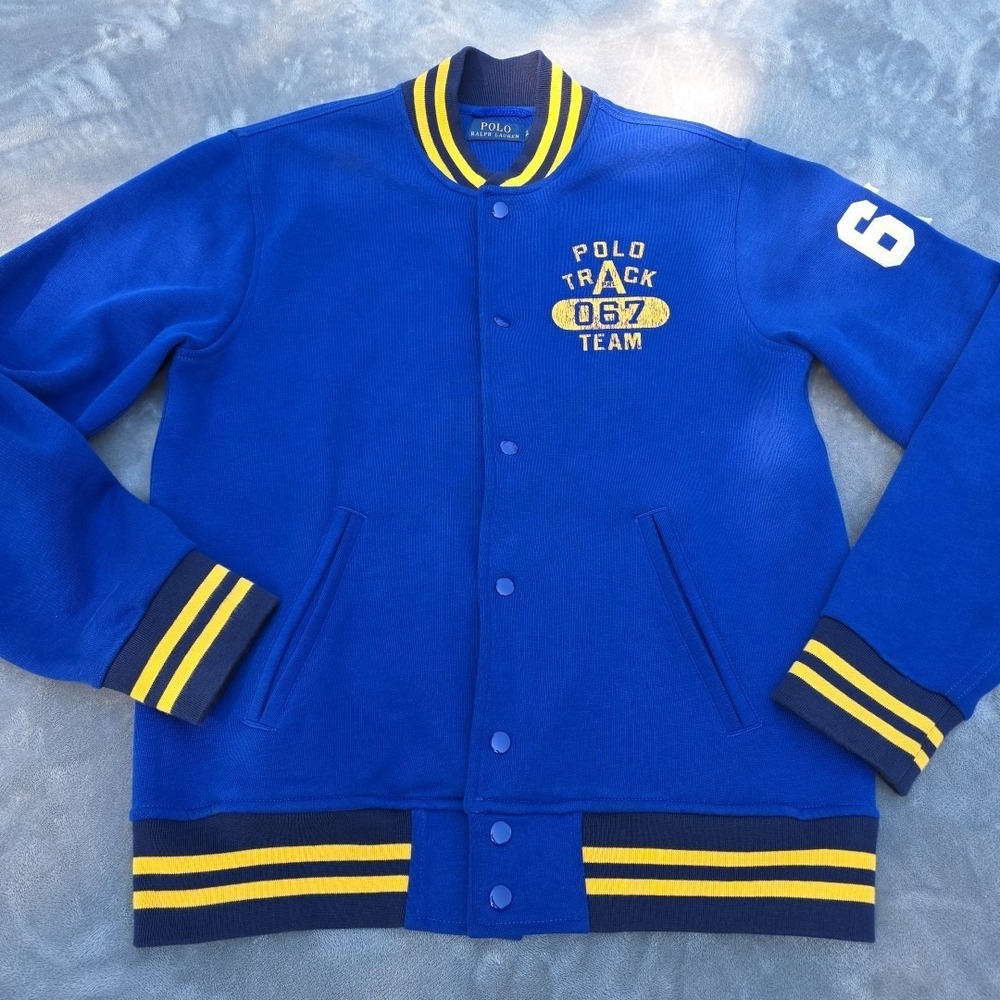Polo Ralph‎ Lauren Logo Fleece Baseball Jacket Men's Size S Royal Blue With...